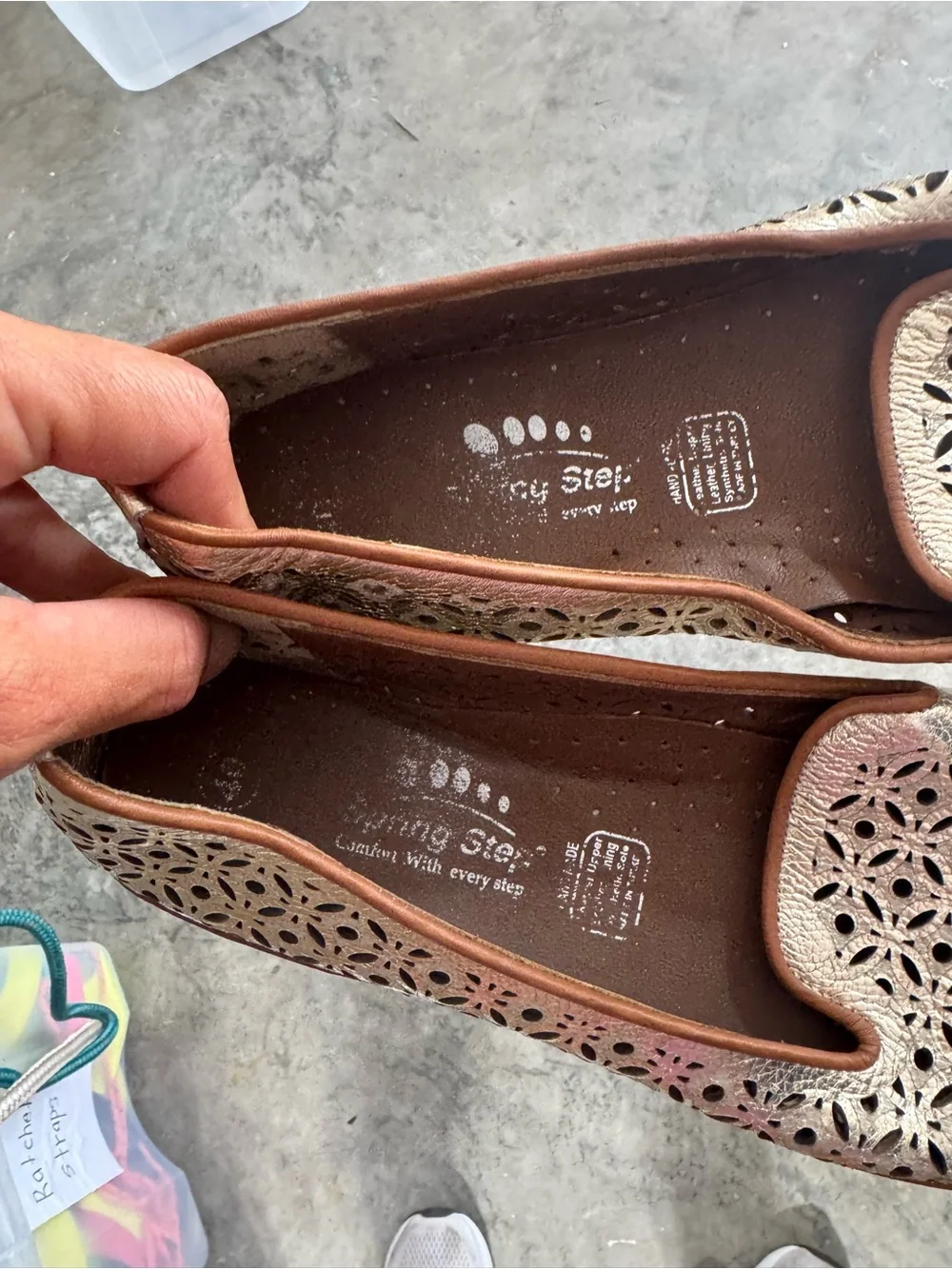 Spring Step Metallic Gold Laser-Cut Slip-On Loafers